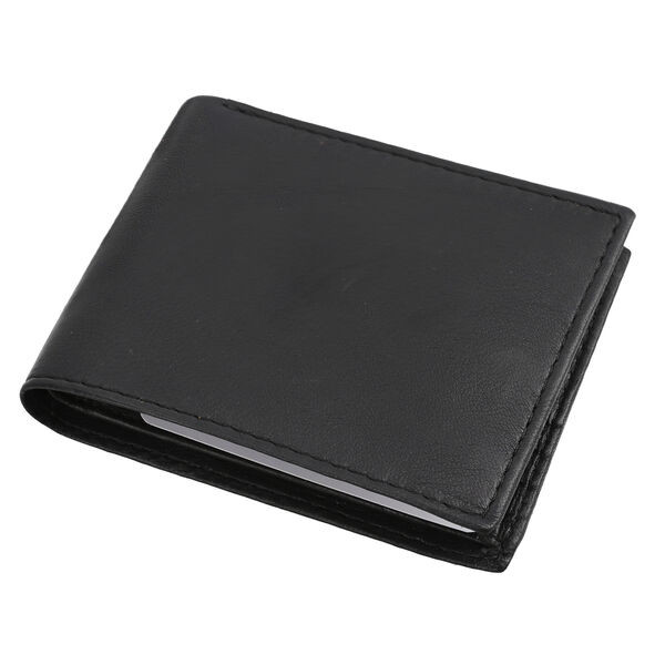 Klassische Bifold Herren-Geldb&ouml;rse, 100% echtes Leder, RFID gesch&uuml;tzt, schwarz