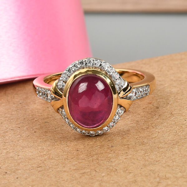 Fissure gef&uuml;llt Rubin und Zirkon Ring 925 Silber vergoldet  ca. 3,36 ct image number 3