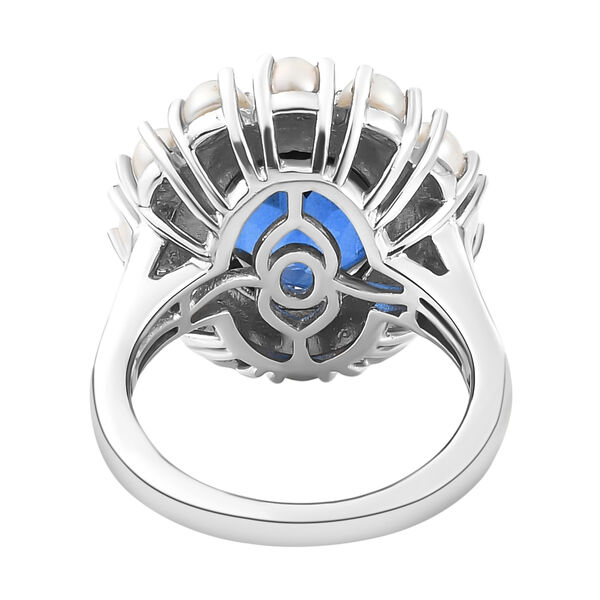 Ceylonfarbener Quarz und Süßwasserperlen-Ring, 925 Silber platiniert - 8,31 ct. image number 6