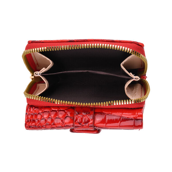 Stilvolle Geldbörse mit Krokodilprägung und RFID-Schutz, 11x8 cm, Rot image number 5