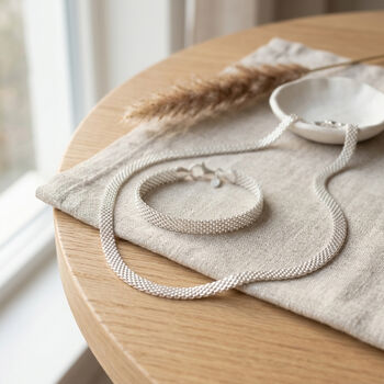 Netz-Design 19cm Armband und 50cm Halskette in 925 Silber