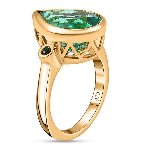 Pfau Triplett Quarz, nat&uuml;rlicher Chromdiopsid Ring 925 Silber vergoldet (Gr&ouml;&szlig;e 16.00) ca. 6.02 ct image number 5