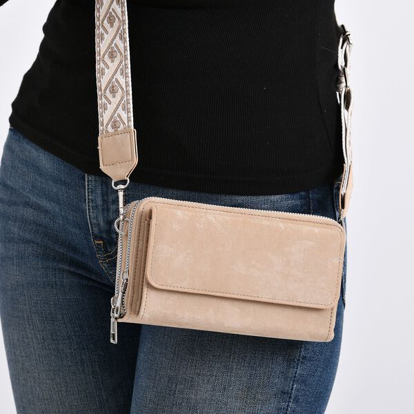 Crossbody-Tasche mit RFID-Schutz und Muster-Schulterriemen, 19x6x11 cm, Khaki image number 4