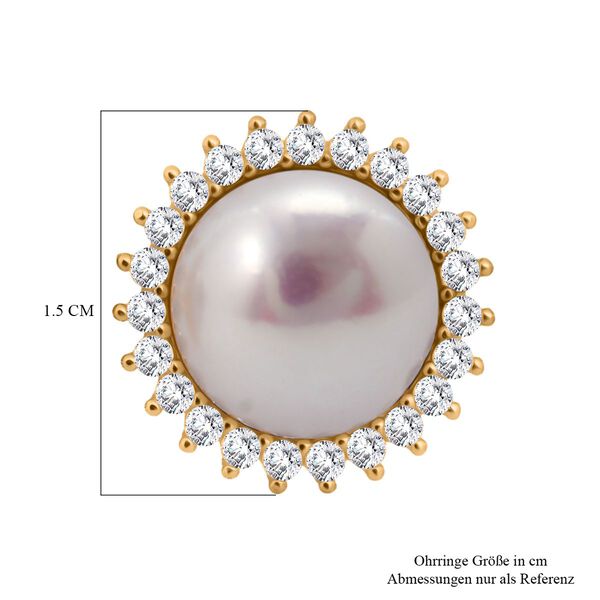 S&uuml;&szlig;wasser Perle (10 mm), Wei&szlig;er Zirkonia Ohrringe 925 Silber vergoldet image number 5