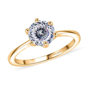 D'Joy Moissanit Ring, 925 Silber 750 Gelbgold Vermeil - 1,38 ct.