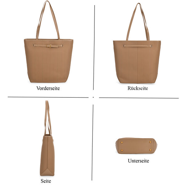 Tragetasche aus echtem Leder mit dekorativer Schnalle und zwei Griffen, 25&times;11&times;32 cm, Khaki image number 3