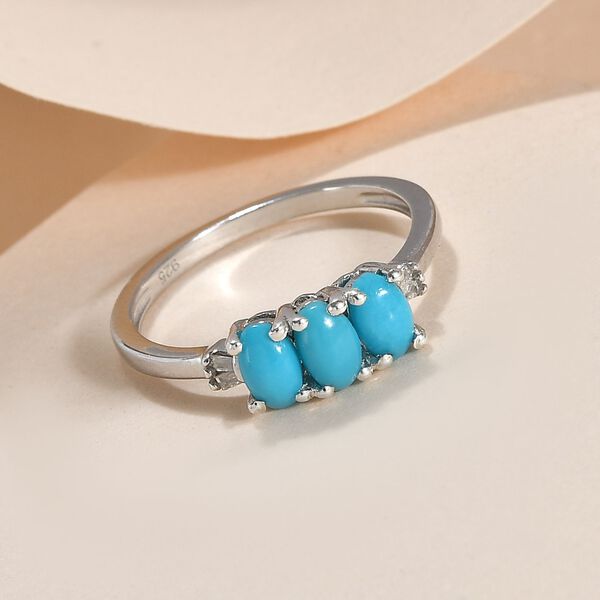 Amerikanischer, nat&uuml;rlicher Sleeping Beauty T&uuml;rkis und wei&szlig;er Diamant-Ring, 925 Silber platiniert  ca. 0,76 ct image number 2