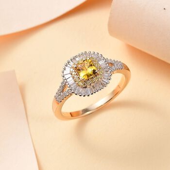 Zertifiziert und gepr&uuml;ft AAA gelber Saphir, gelber und wei&szlig;er Diamant Ring in 585 Gold - 1,34 ct.