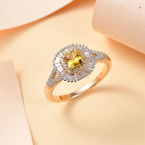 Zertifiziert und geprüft AAA gelber Saphir, gelber und weißer Diamant Ring in 585 Gold - 1,34 ct. image number 1