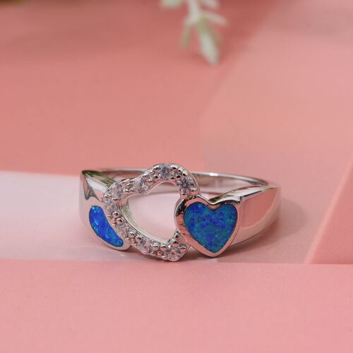Simulierter blauer Opal und Zirkonia-Ring image number 1