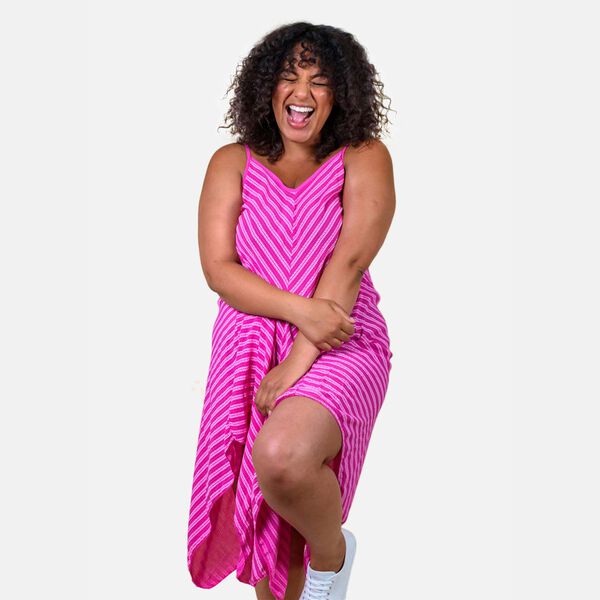 Gestreiftes Sommerkleid mit Saum, One Size, Rosa image number 3