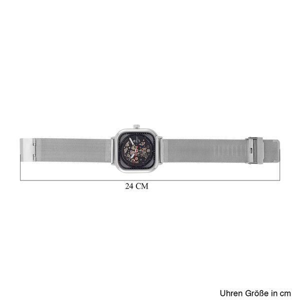 GENOA TIME V2 42mm Automatische Mechanikuhr - Schwarzes hohles Zifferblatt, Geh&auml;use aus Legierung mit IPS-Beschichtung, Edelstahl-Mesh-Armband,  3 ATM wasserdicht, Reiner Edelstahl 8.5 cm image number 8