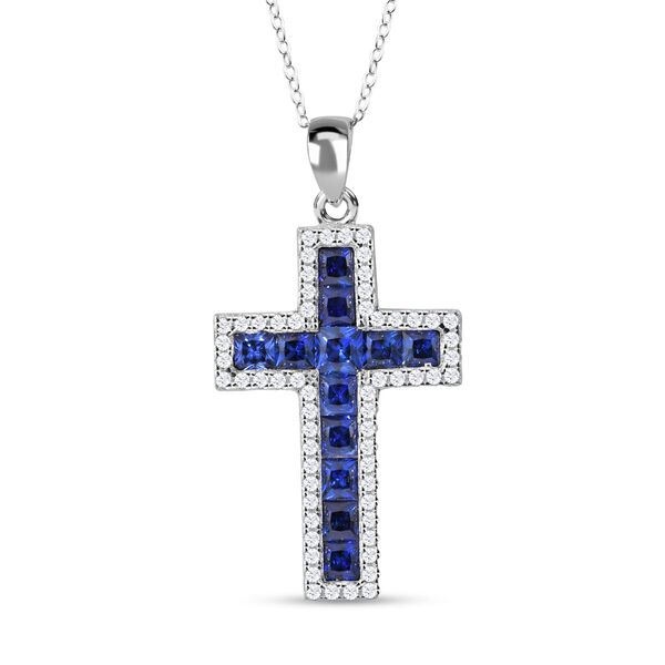 LUSTRO STELLA - Blauer Zirkonia Anh&auml;nger mit Kette, 925 Silber rhodiniert ca. 2.78 ct