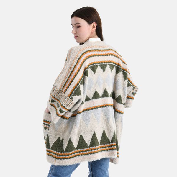 Cardigan mit grafischem Rautenmuster und Taschen, Einheitsgröße, Moosgrün image number 2