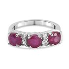 Afrikanischer Rubin und Zirkon 3 Stein Ring 925 Silber platiniert (Größe 16.00) ca. 2,07 ct