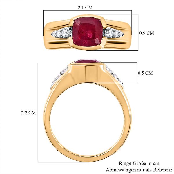 Afrikanischer Rubin (Fissure gef&uuml;llt), wei&szlig;er Zirkon Ring, 925 Silber Gelbgold Vermeil (Gr&ouml;&szlig;e 18.00) ca. 2.49 ct image number 7