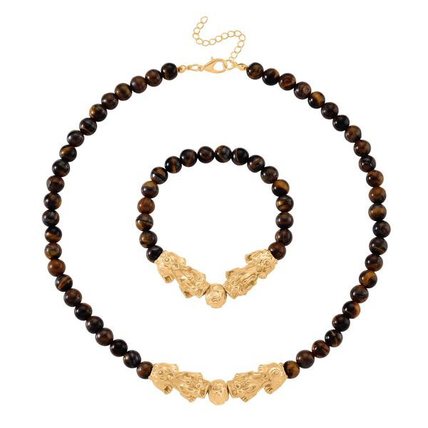 Tigerauge Schmuckset Legierung gelb vergoldet ca. 430.00 ct image number 0