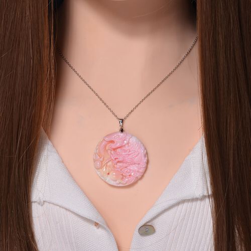 Geschnitzter rosa Königsmuschel Perle-Anhänger mit 50cm Kette image number 1