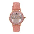 William Hunt Automatik-Uhr, Edelstahlgehäuse, Hohles Zifferblatt mit weißen Kristallen, rosa Lederarmband, 5ATM wasserdicht