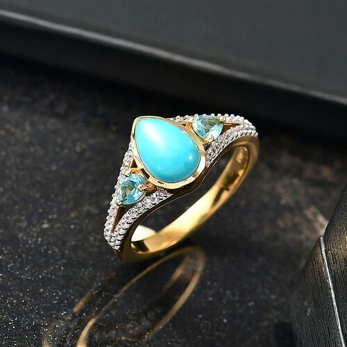 D'Joy AA Sleeping Beauty Türkis, Blauer Apatit Ring 925 Silber 750 Gelbgold Vermeil (Größe 16.00) ca. 2,03 ct image number 1