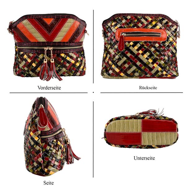 CHAOS BY ELSIE Leder Crossbody Tasche mit RFID Schutz und Rei&szlig;verschlussf&auml;chern 25.5 x 10 x 22 cm Multicolor Rautenmuster image number 4