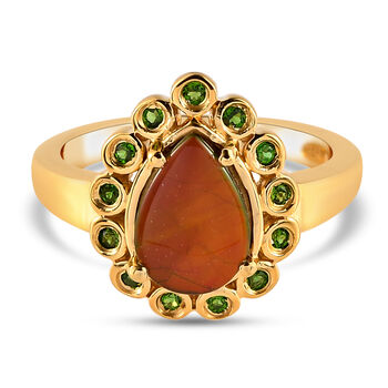 Ammolit und Nat&uuml;rlicher Chromdiopsid Ring 925 Silber vergoldet (Gr&ouml;&szlig;e 17.00) ca. 1,75 ct