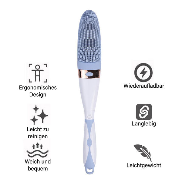 Elektrische Reinigungs-Vibrations-Badebürste mit langem Griff, 43x6,5x4cm, Blau image number 5