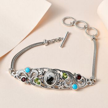 Wei&szlig;er B&uuml;ffel und Multi-Edelsteine 19cm Armband- 5,01 ct.