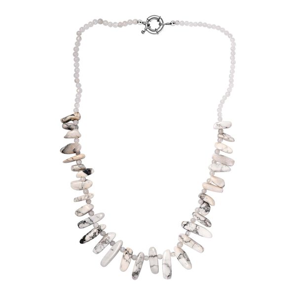 Weißer Howlit, Regenbogen Mondstein Halskette ca. 50 cm Messing platiniert ca. 260.00 ct image number 4