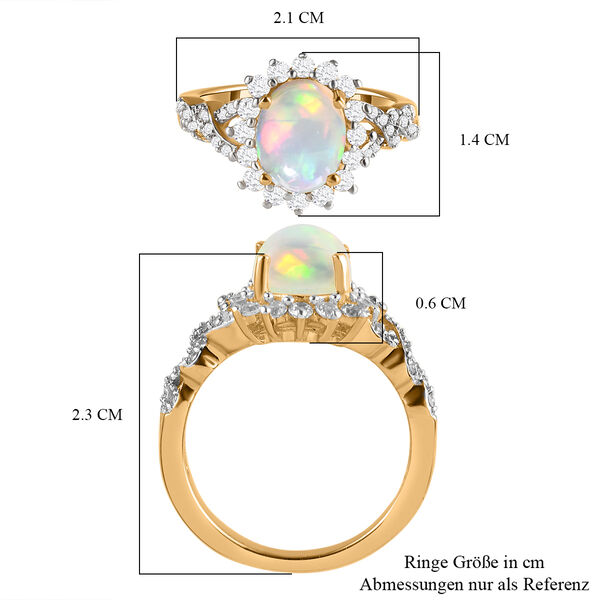 Natürlicher, äthiopischer Opal und weißer Zirkon-Ring, 925 Silber Gelbgold Vermeil  ca. 1,87 ct image number 7