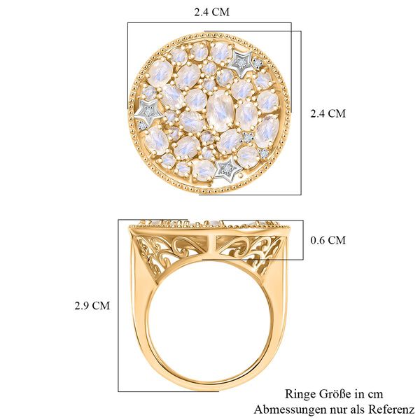 D'Joy Regenbogen Mondstein Ring 925 Silber Rhodiniert und 750 Gelbgold Vermeil (Größe 18.00) ca. 3,61 ct image number 6
