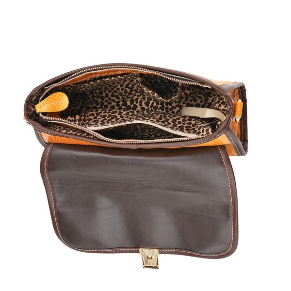 Chaos by Elsie- Echtleder Crossbody Tasche mit RFID-Schutz, Leopardenmotiv Klappe, 2 Au&szlig;enf&auml;cher mit Rei&szlig;verschluss, 28x10x18cm, Beige image number 6