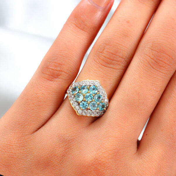 Kambodschanischer blauer und wei&szlig;er Zirkon-Ring, 925 Silber Gelbgold Vermeil  ca. 2,92 ct image number 3