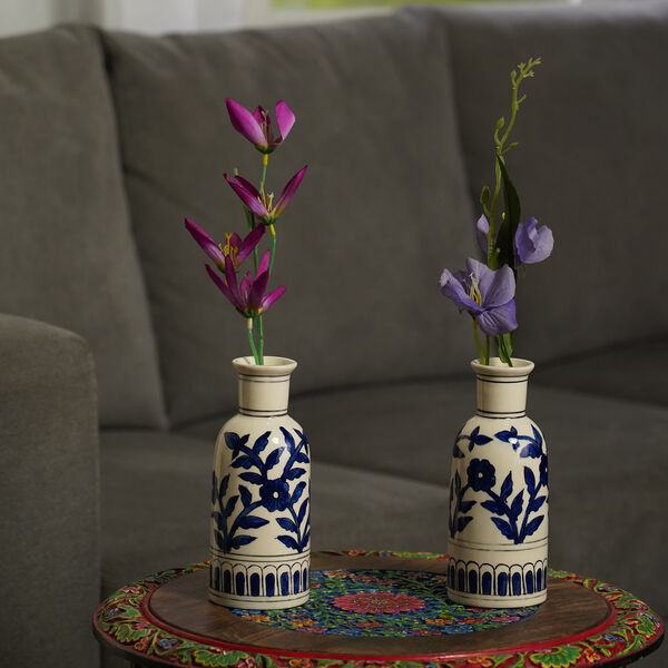 2er Set handbemalte Keramikvasen, 7,5x19 cm, Blau image number 2