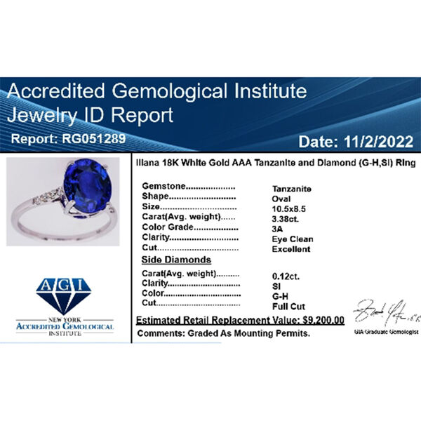 ILIANA zertifiziert und gepr&uuml;ft AAA Tansanit und GH-SI Diamant Ring in 750 Wei&szlig;gold - 3,50 ct. image number 7