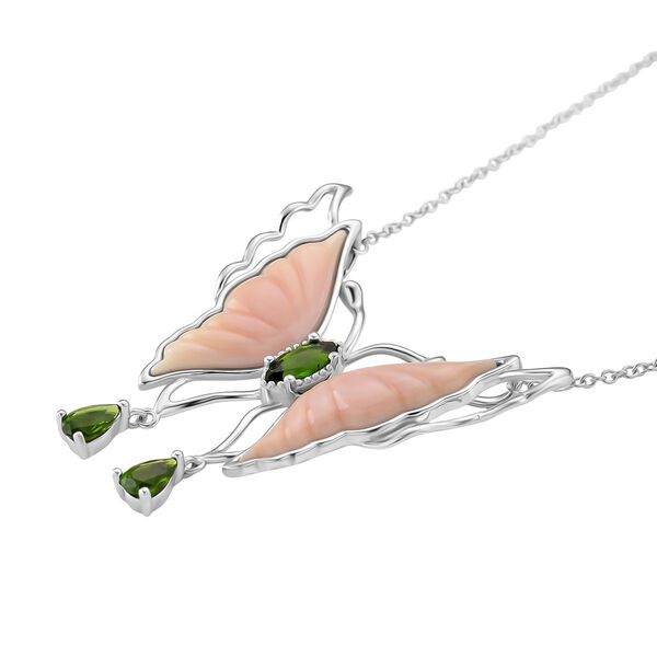 D'Joy Natürlicher Rosa Königsmuschel Perle, Natürlicher Chromdiopsid Halskette ca. 45 cm 925 Silber rhodiniert image number 3