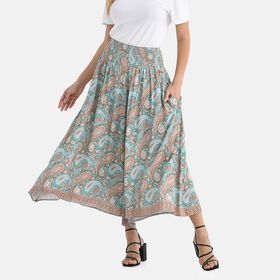 Gesmokte Taillen-Culottes mit Paisleymuster, Einheitsgröße, Hellblau