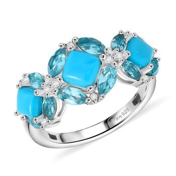 D'Joy AA Sleeping Beauty T&uuml;rkis Ring 925 Silber rhodiniert (Gr&ouml;&szlig;e 17.00) ca. 2,78 ct