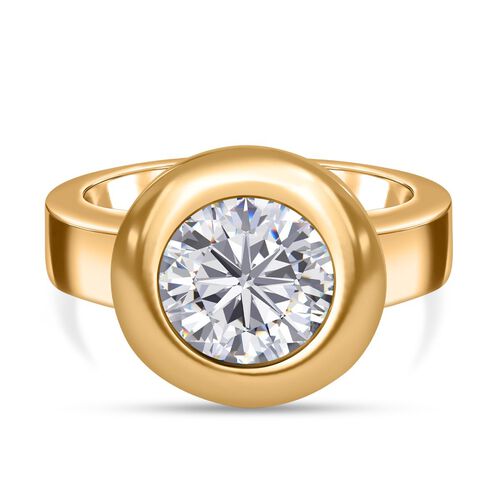 Rundschliff Moissanit Ring, 925 Silber Gelbgold Vermeil ca. 3.47 ct