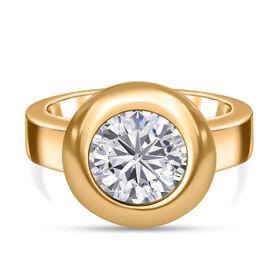 Rundschliff Moissanit Ring, 925 Silber Gelbgold Vermeil (Größe 17.00) ca. 3.47 ct