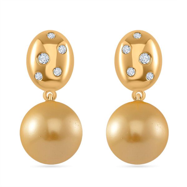 Goldene Muschelkernperle, Moissanit Ohrringe 925 Silber 750 Gelbgold Vermeil image number 2