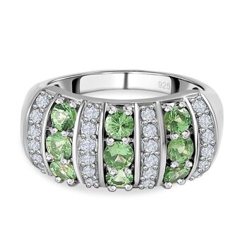 Nat&uuml;rlicher Merelani Mint-Granat und wei&szlig;er Zirkon-Ring, 925 Silber platiniert (Gr&ouml;&szlig;e 17.00) ca. 1.52 ct