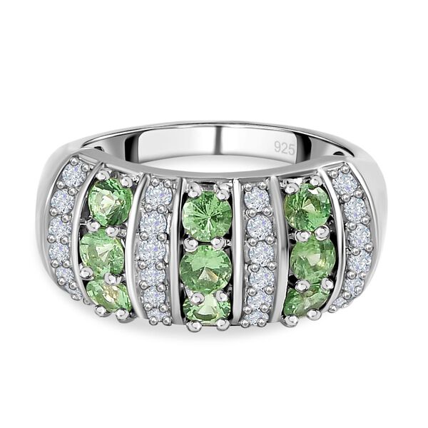 Nat&uuml;rlicher Merelani Mint-Granat und wei&szlig;er Zirkon-Ring, 925 Silber platiniert (Gr&ouml;&szlig;e 17.00) ca. 1.52 ct