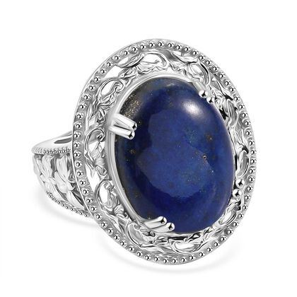 Lapislazuli Ring 925 Silber rhodiniert (Gr&ouml;&szlig;e 21.00) ca. 12,95 ct