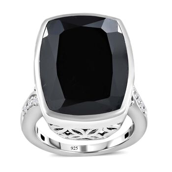 Schwarzer Spinell und wei&szlig;er Zirkon-Ring - 23,13 ct.