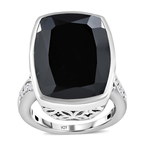 Schwarzer Spinell und wei&szlig;er Zirkon-Ring - 23,13 ct. image number 4
