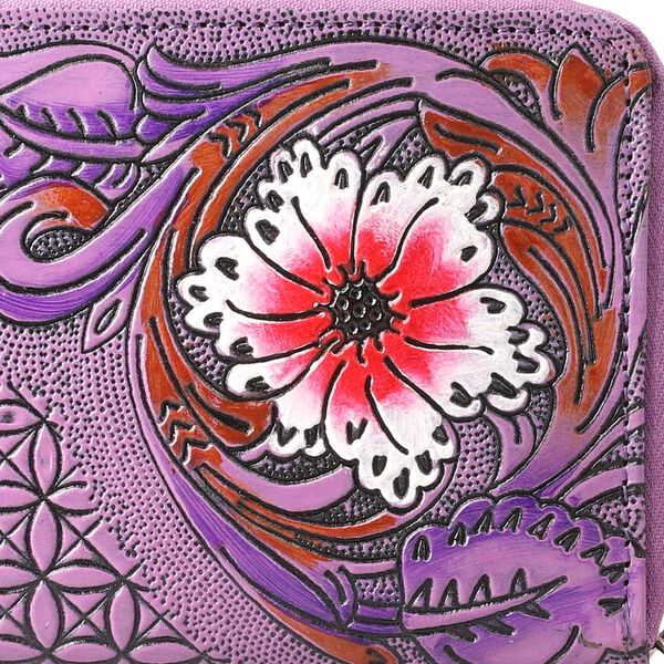 Gepr&auml;gte Lederb&ouml;rse mit RFID Schutz, florales Muster, 20x3x11cm, lila image number 5