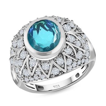 Paraiba Pfau Triplett Quarz und Zirkon Ring - 5,13 ct.