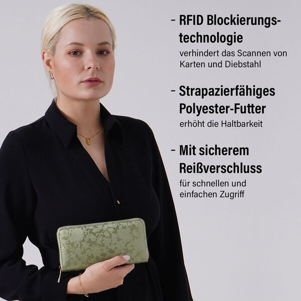 Brieftasche mit Renaissance-Prägung und RFID-Schutz, 20x10x3 cm, Grün image number 3