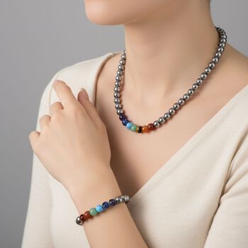 2er Set - Terahertz, Mehrfarbige Edelsteine Halskette und Armband, flexibel, 316L Edelstahl ca. 280.00 ct